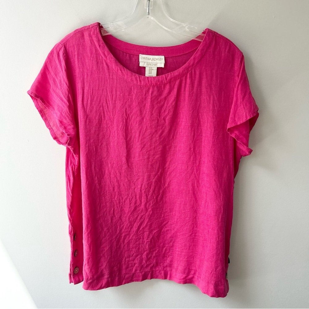 Cynthia Rowley fuchsia 100% linen short sleeved tee